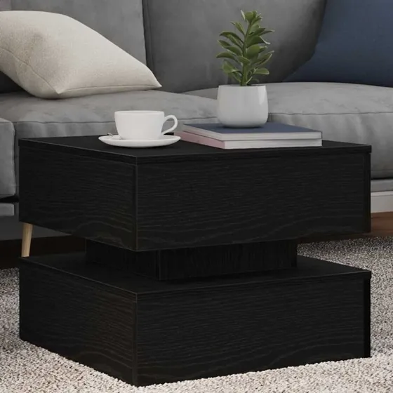 vidaXL sofabord 50x50x40 cm med LED-lys, sort egetræsfarve