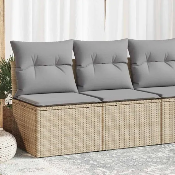 vidaXL 2-delssofasæt med hynder, polyrattan akacietræ, beige