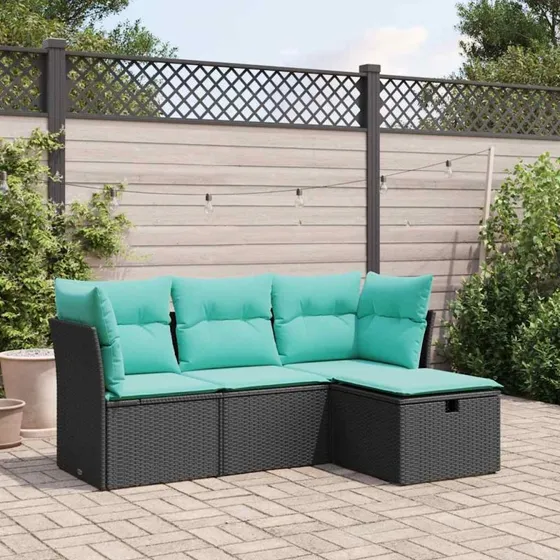 vidaXL 4-delssofasæt med hynder, polyrattan sort