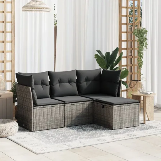 Rattan Home Lysegrå 4-deligt Havesofasæt med Opbevaring