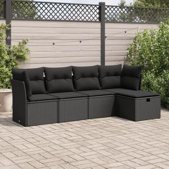 Sofasæt til haven 5 dele med hynder polyrattan sort