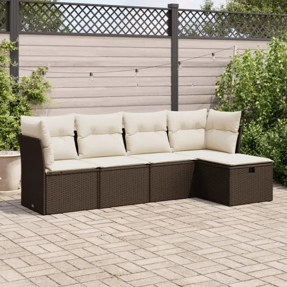 vidaXL 5-delssofasæt med hynder polyrattan brun