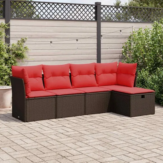 vidaXL 5-delssofasæt med hynder i polyrattan brun