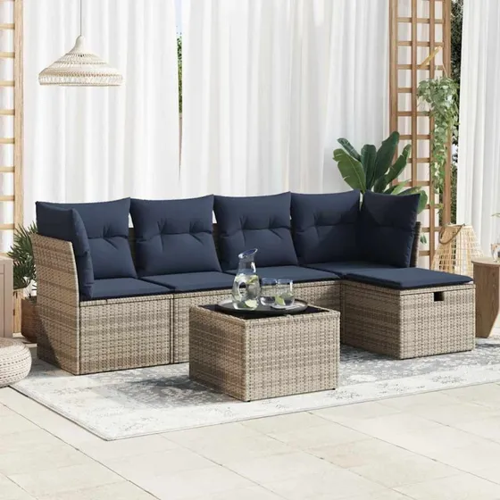 vidaXL 6-deligt havesofasæt med hynder i grå polyrattan