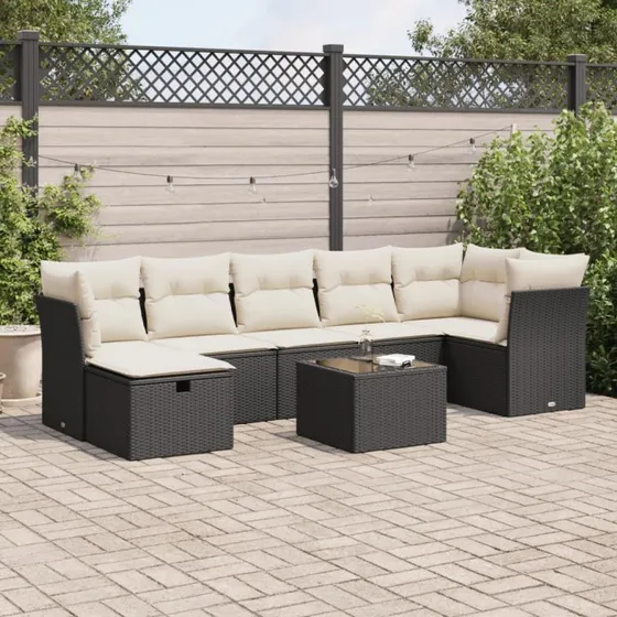 Rattan Home Sofasæt 8 Dele Sort-Beige-Grå med Opbevaring
