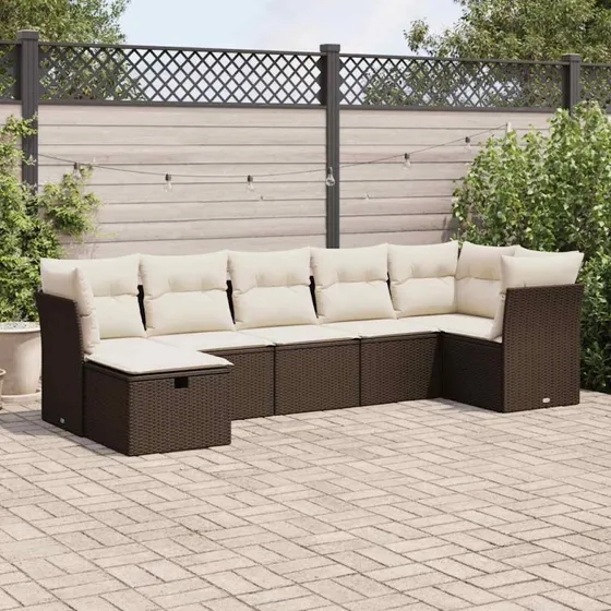 vidaXL 7-deligt havesofasæt med hynder, polyrattan brun