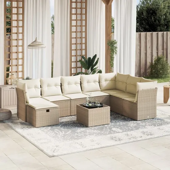 Sofasæt Til Haven 9 Dele Med Hynder Polyrattan Beige - Sort