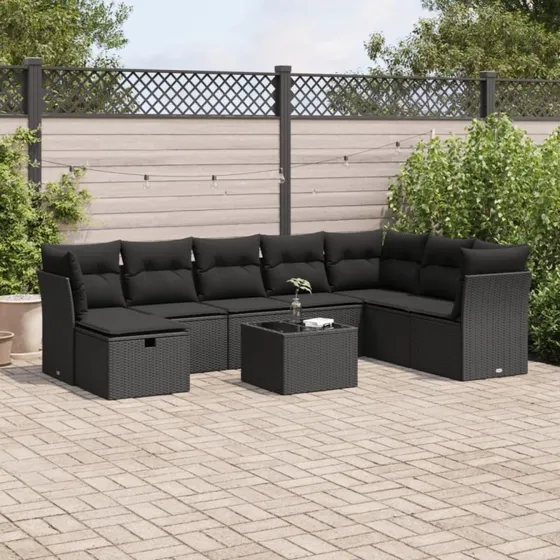 Sofasæt til have 9 dele med hynder polyrattan sort