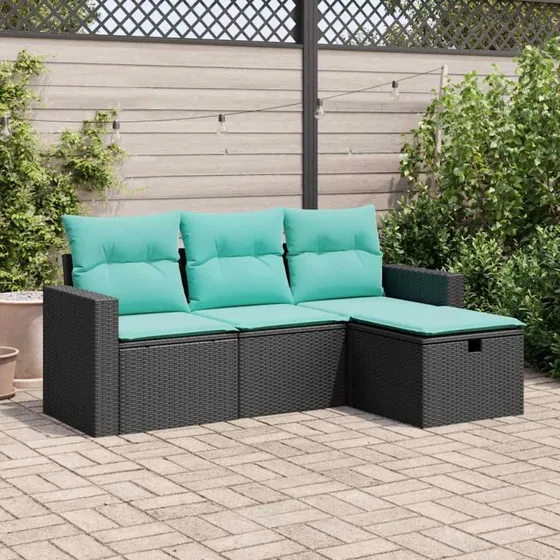 vidaXL 4-delssofasæt med hynder, polyrattan sort