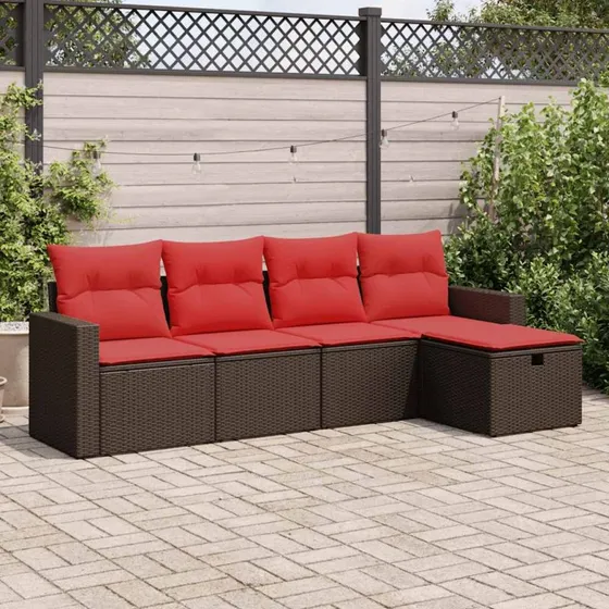 vidaXL 5-delssofasæt med hynder, polyrattan brun
