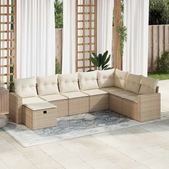 vidaXL 8-delssofasæt med hynder i polyrattan beige