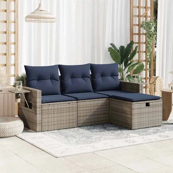 vidaXL 4-delssofasæt med hynder i polyrattan grå