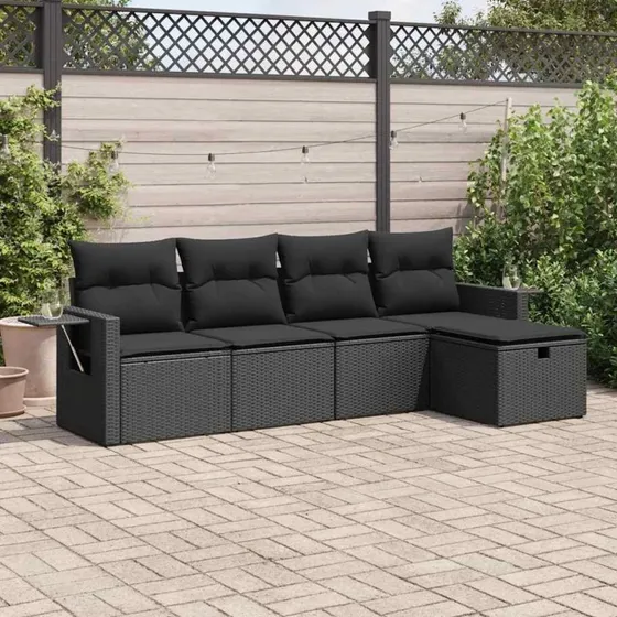 Sofasæt til haven 5 dele med hynder polyrattan sort