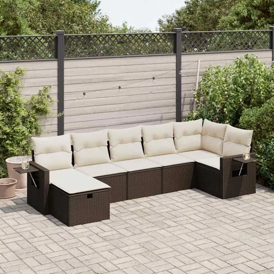 vidaXL 7-delssofasæt med hynder polyrattan brun
