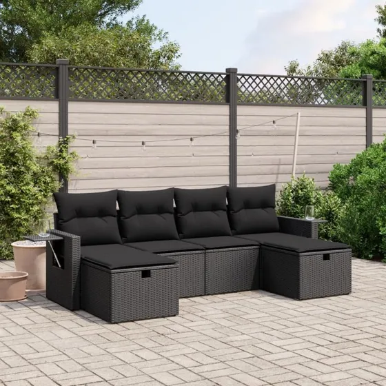 Polyrattan Sofasæt 6 Dele med Opbevaring – Beige og Grå