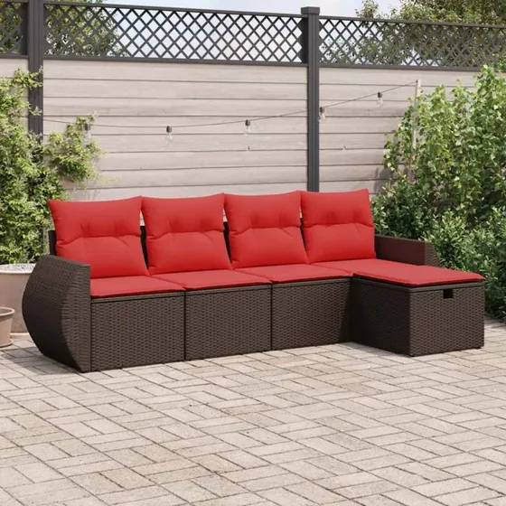 vidaXL 5-delssofasæt med hynder polyrattan brun
