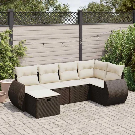 vidaXL 6-delssofasæt med hynder polyrattan brun