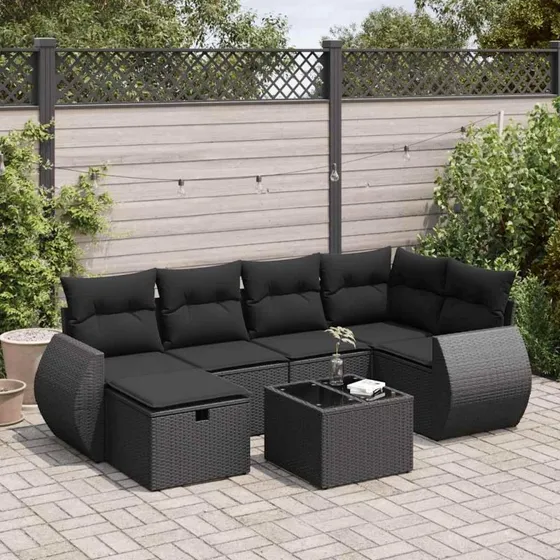 Sofasæt 7 dele polyrattan sort