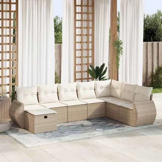 vidaXL 8-delssofasæt med hynder i polyrattan, beige
