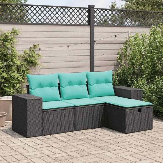 vidaXL 4-delssofasæt med hynder, polyrattan sort