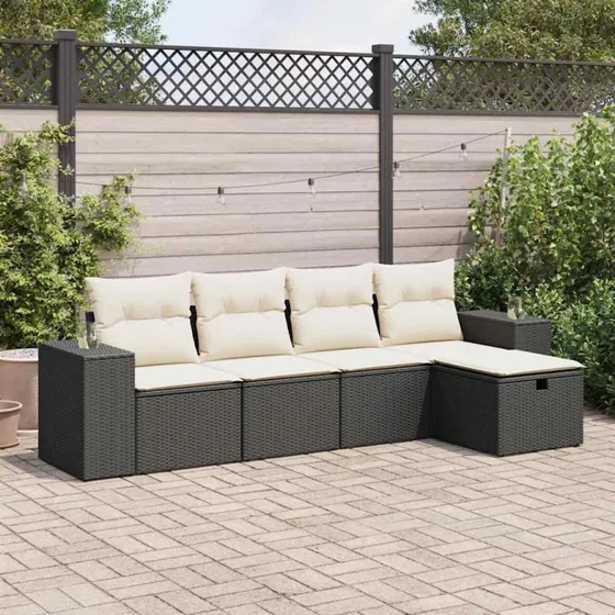 vidaXL 5-deles polyrattan havesofasæt med hynder, sort