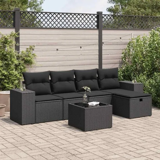 Rattan Home Sofasæt 6 dele, sort, polyrattan