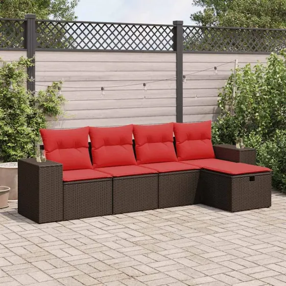 vidaXL 5-delssofasæt med hynder, polyrattan brun