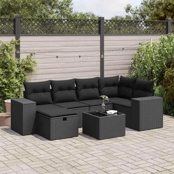 Sofasæt 7 dele polyrattan sort