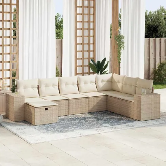 vidaXL 8-delssofasæt med hynder i polyrattan, beige