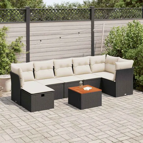 vidaXL 8-delssofasæt med hynder i polyrattan, sort