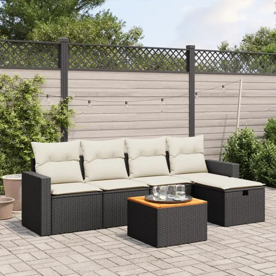 Sofasæt Til Haven 6 Dele Polyrattan Sort-Beige/Grå med Opbevaring