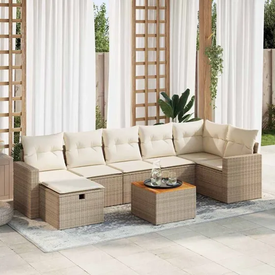 vidaXL 8-delsofasæt med hynder, polyrattan beige