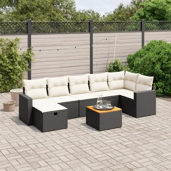 Havensol 8-dels polyrattan sofasæt med hynder, sort/grå