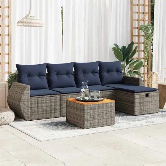 vidaXL 6-deles havesofasæt med hynder i polyrattan grå