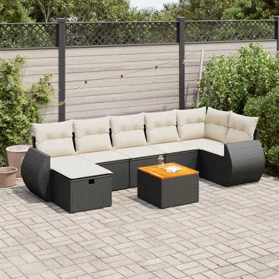vidaXL 8-deligt havesofasæt med hynder i polyrattan sort