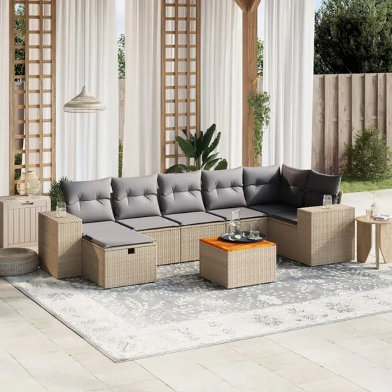 Havesofasæt 8 dele med hynder polyrattan beige/sort
