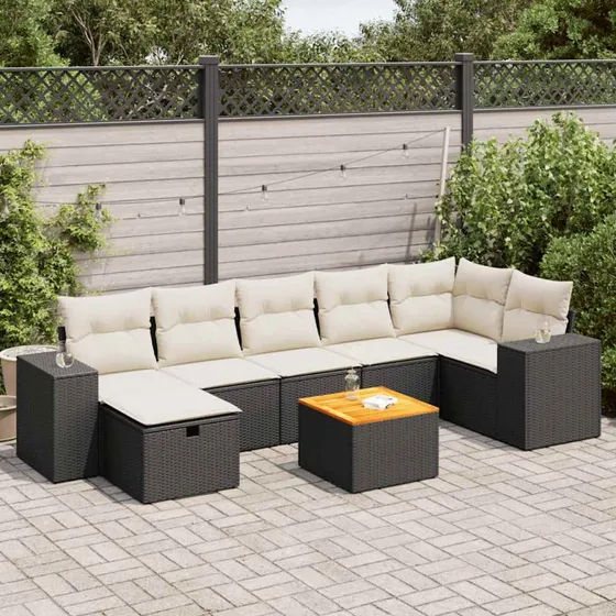 vidaXL 8-delssofasæt med hynder i polyrattan, sort