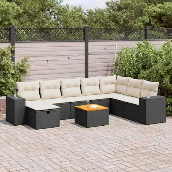 vidaXL 9-deles havesofasæt med hynder i polyrattan, sort