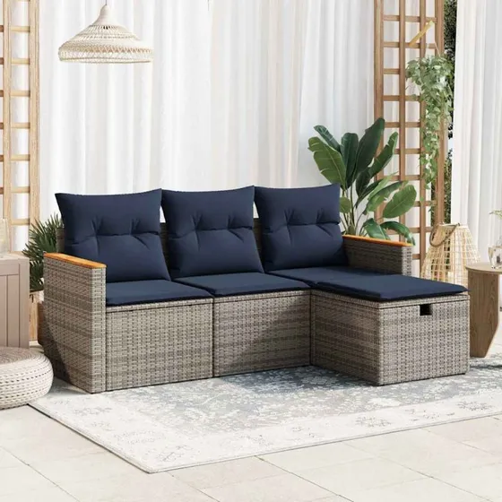 vidaXL 4-delsofasæt med hynder i grå polyrattan
