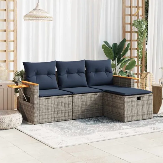 vidaXL 4-delssofasæt med hynder i grå polyrattan