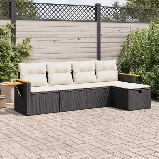 vidaXL 5-deles sofasæt med hynder i polyrattan, sort