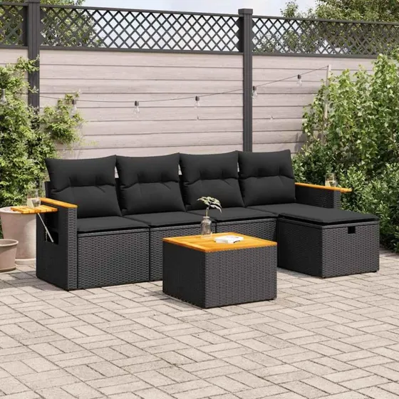 Rattan Home Sofasæt 6 dele, sort, polyrattan