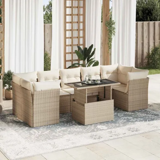 vidaXL 8-delsofasæt med hynder, polyrattan beige
