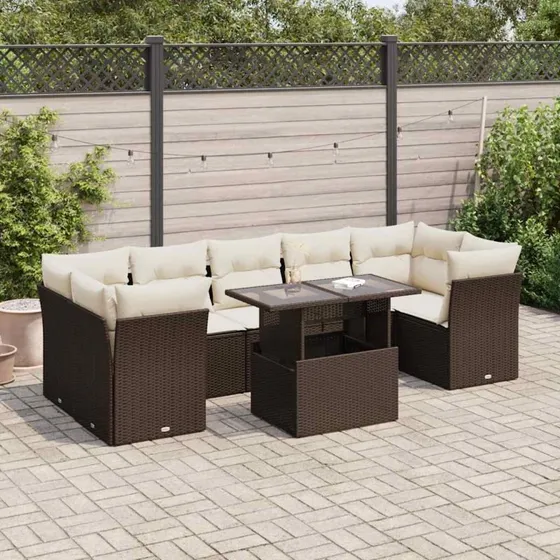 vidaXL 8-delers polyrattan sofasæt med hynder brun