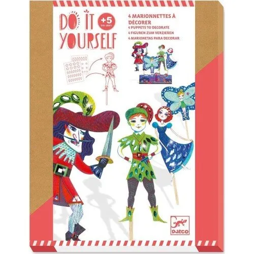 Djeco Do It Yourself – Peter Pan marionetdukker, 4 stk (29 cm)