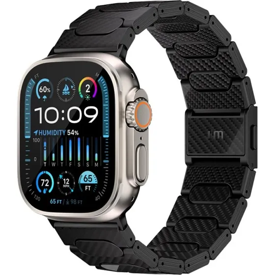 Just Mobile Carbon Fiber Urrem, Sort, Apple Watch 42/44/45/49mm
