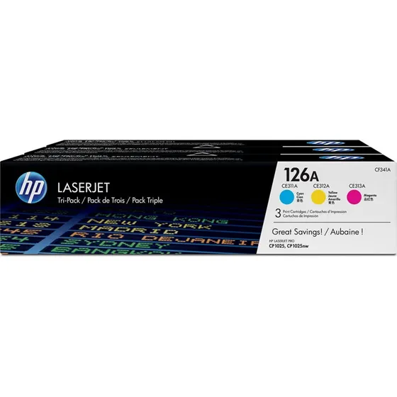 HP 126A 3-Pack Cyan/Magenta/Gul LaserToner for Color LaserJet Pro