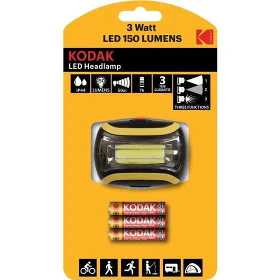 Kodak LED Headlamp 150lm, 3W, 3 modi, sort
