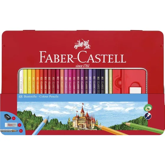 Faber-Castell Sekskantede Farveblyanter i Metalæske 48x