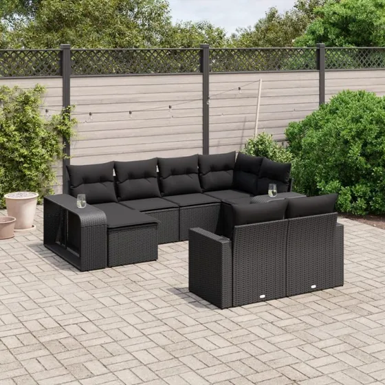 vidaXL 10-delssofasæt med hynder i polyrattan, sort